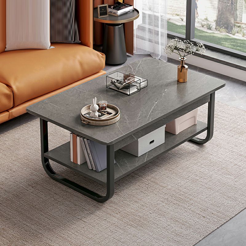 Nordic Coffee Table Lounge Office Contemporary Marble Grey Metal Sled Base Single Coffee Table