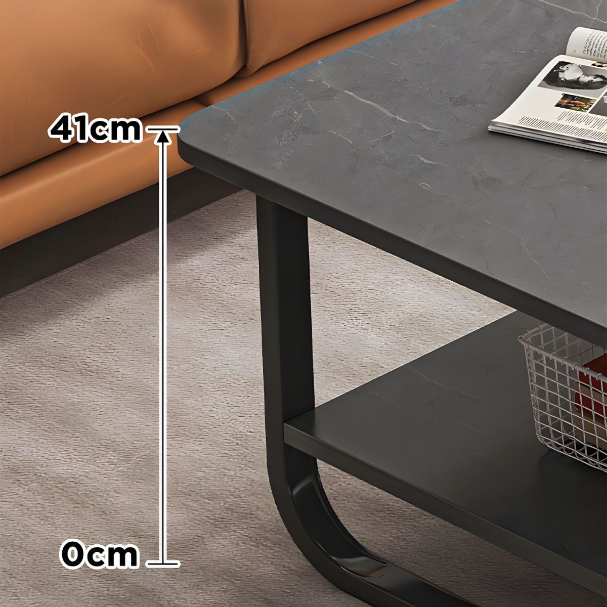 Nordic Coffee Table Lounge Office Contemporary Marble Grey Metal Sled Base Single Coffee Table