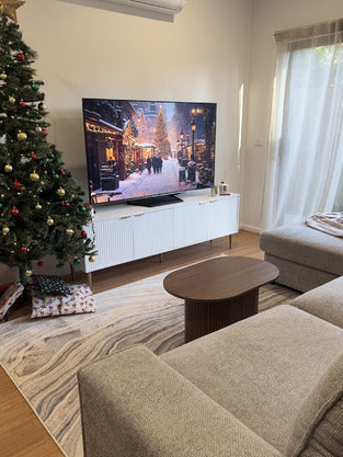 Chester Walnut Wood Grain Coffee Table Fluted Oval Table