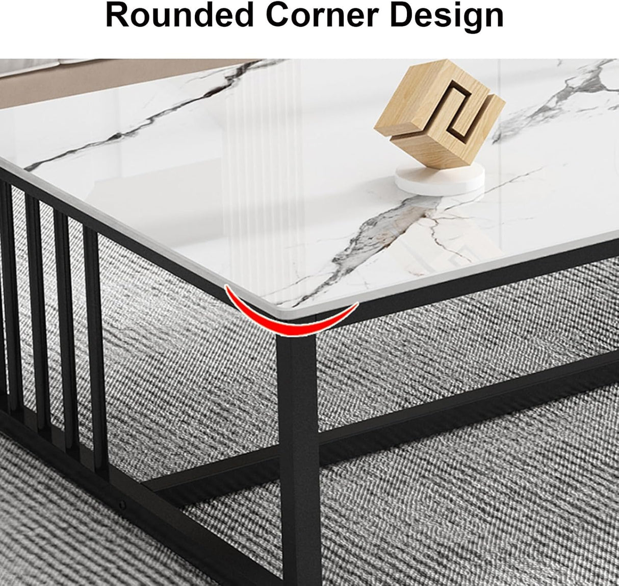 Lumi Deluxe Marble Coffee Table Modern White Display Shelf Rectangular Frame