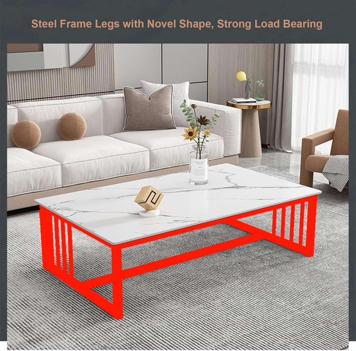 Lumi Deluxe Marble Coffee Table Modern White Display Shelf Rectangular Frame