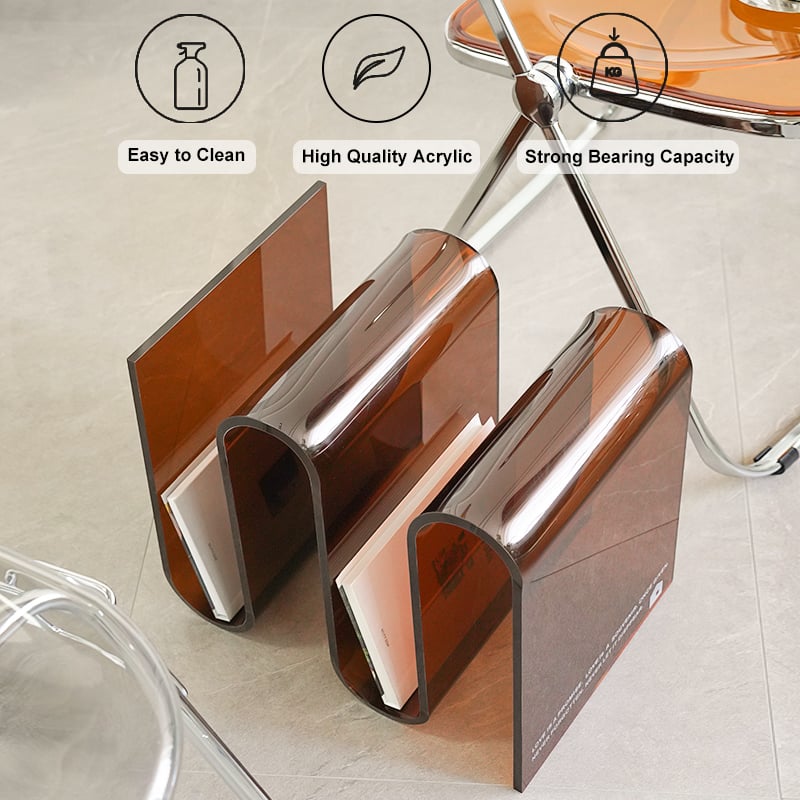 Acrylic End Table Tea Brown with Storage Wavy Curved Shape Side Table Minimalist