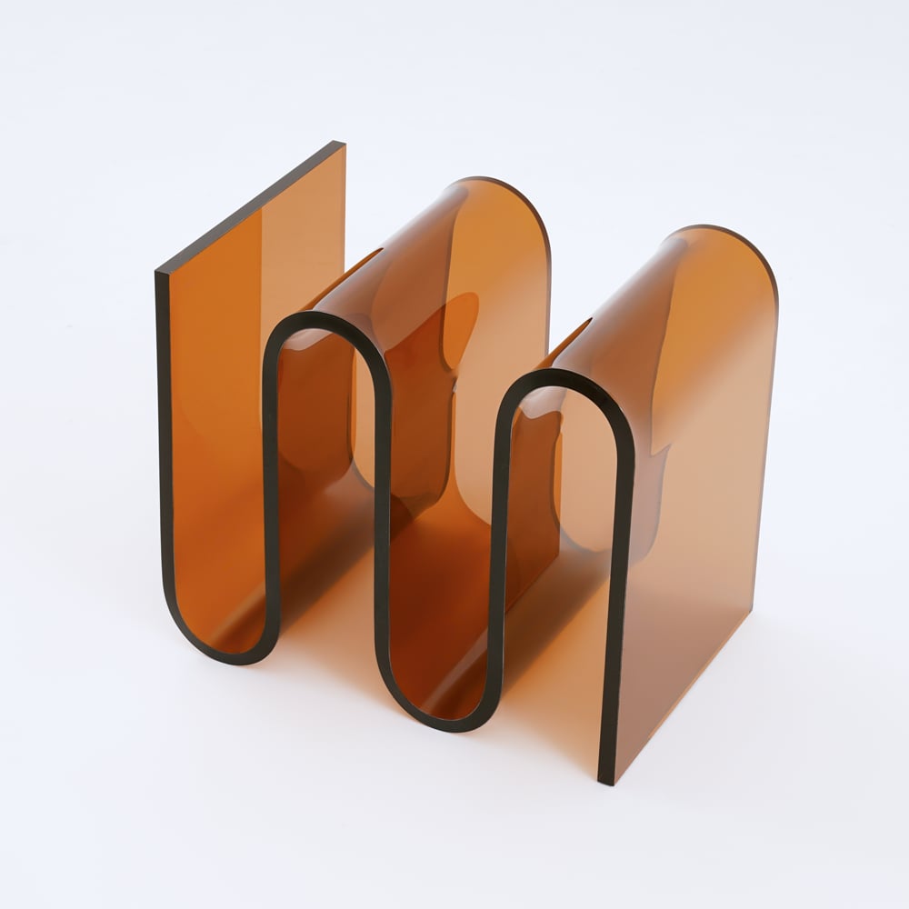 Acrylic End Table Tea Brown with Storage Wavy Curved Shape Side Table Minimalist