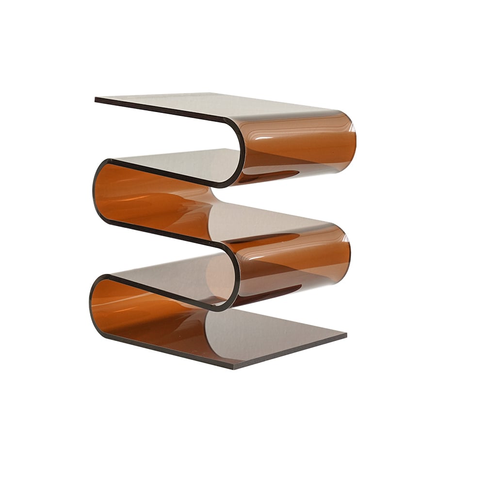 Acrylic End Table Tea Brown with Storage Wavy Curved Shape Side Table Minimalist