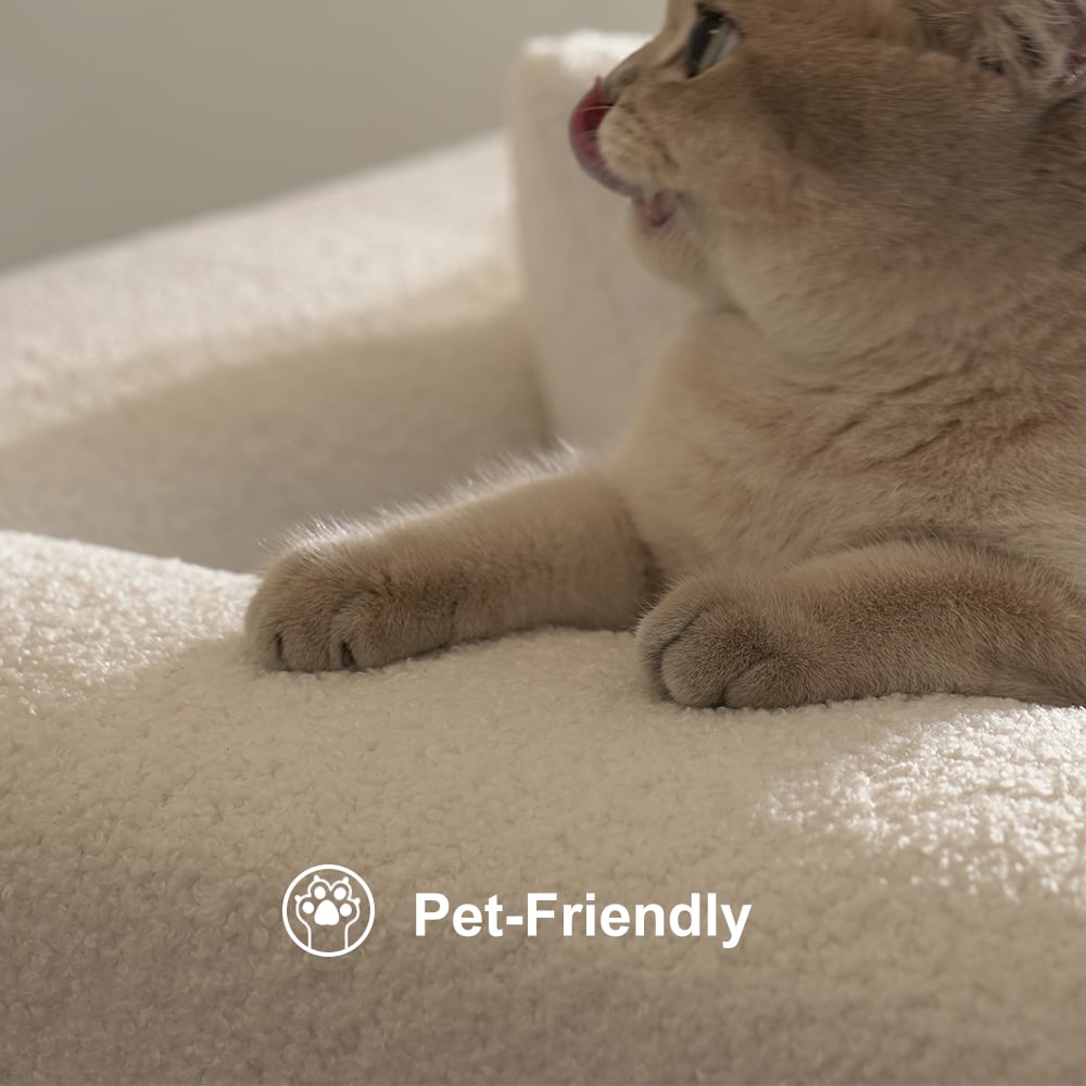 Amora Boucle Modern Fluted 3-seater 2000mm White Sofa with Gold Legs & Pillows