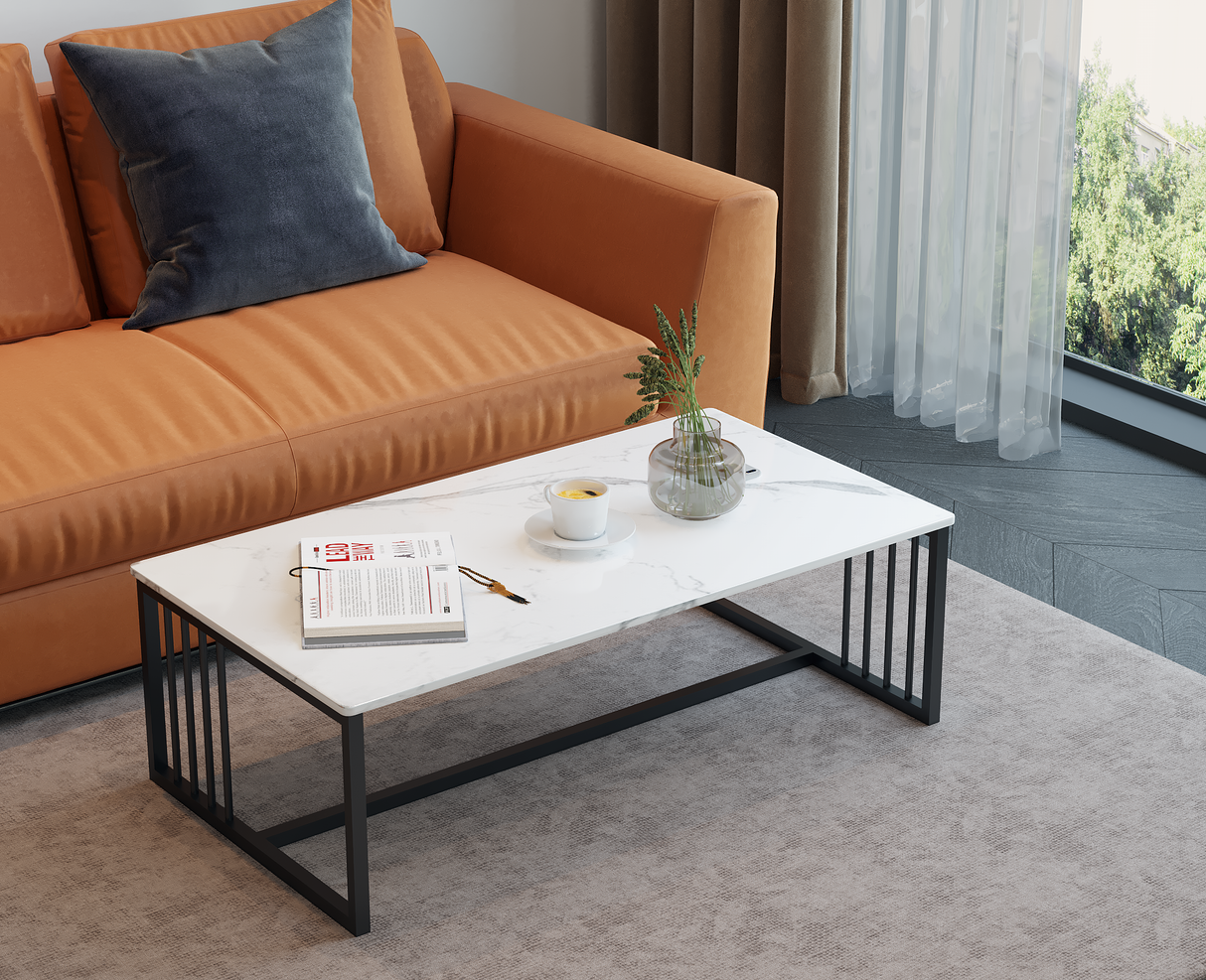 Lumi Deluxe Marble Coffee Table Modern White Display Shelf Rectangular Frame