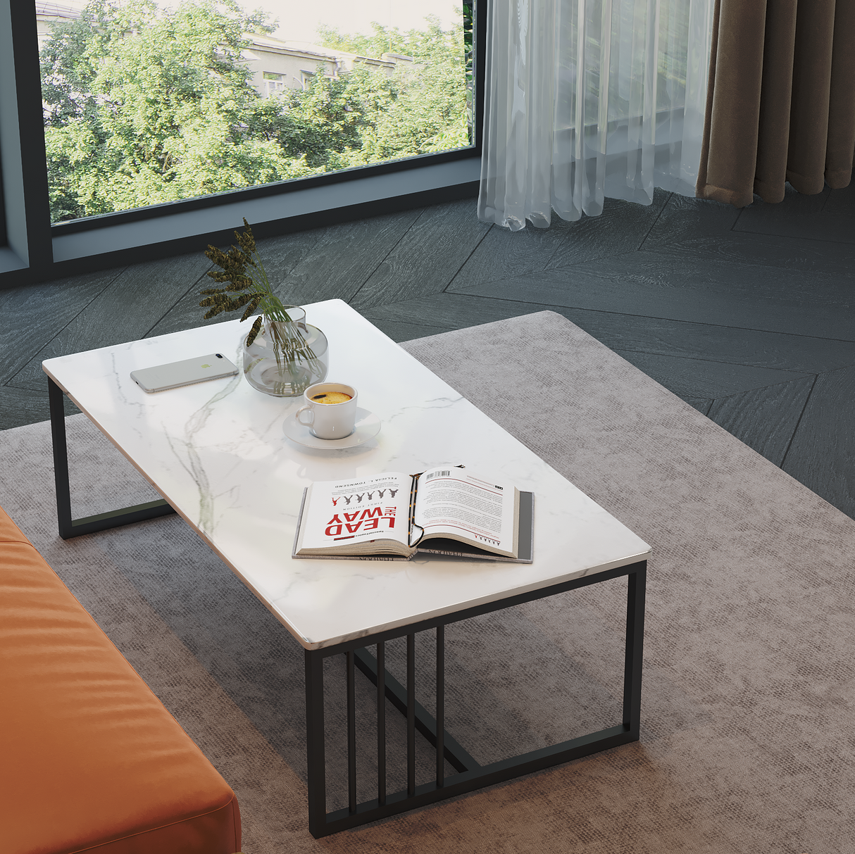 Lumi Deluxe Marble Coffee Table Modern White Display Shelf Rectangular Frame