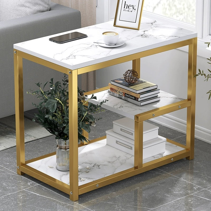 Briar Side Table Marble 3 Shelf Bedside Sofa Table Plant Stand (White Gold)