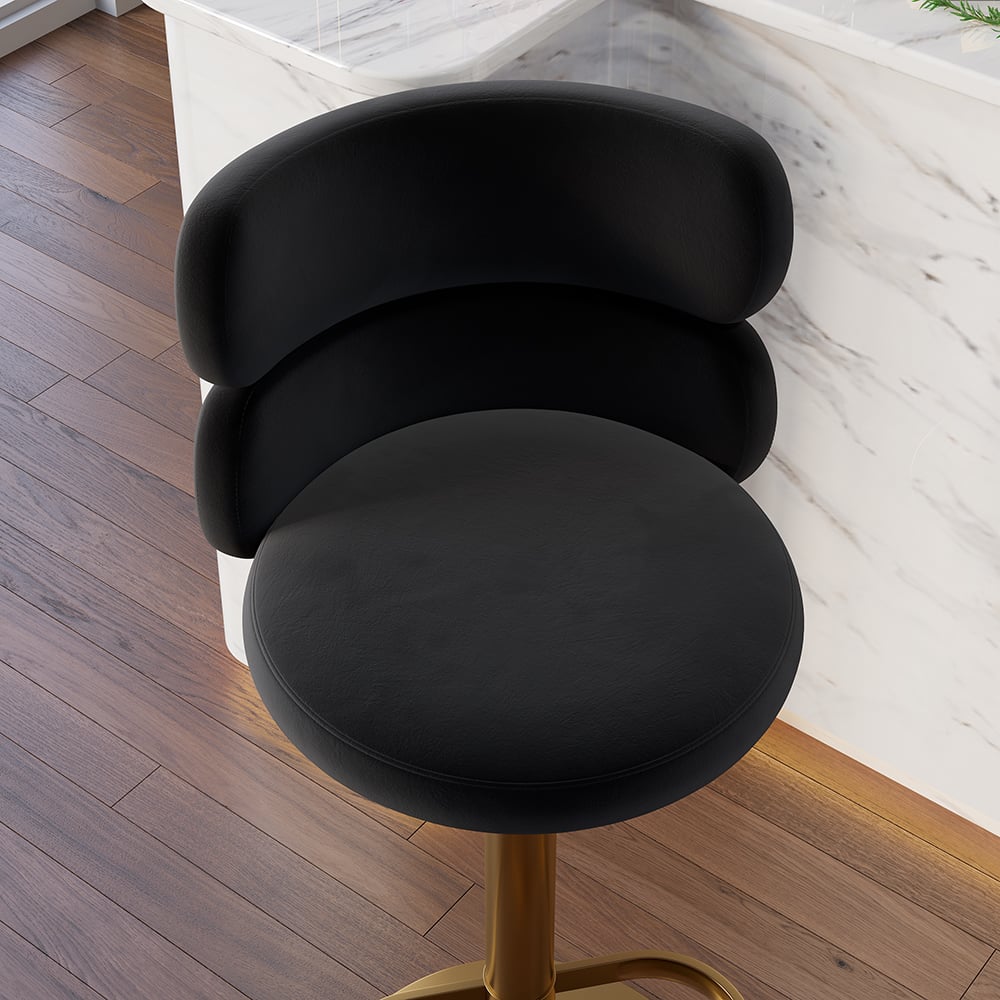 Modern Bar Stool Velvet Adjustable Height Swivel Full Back Counter Seat Black