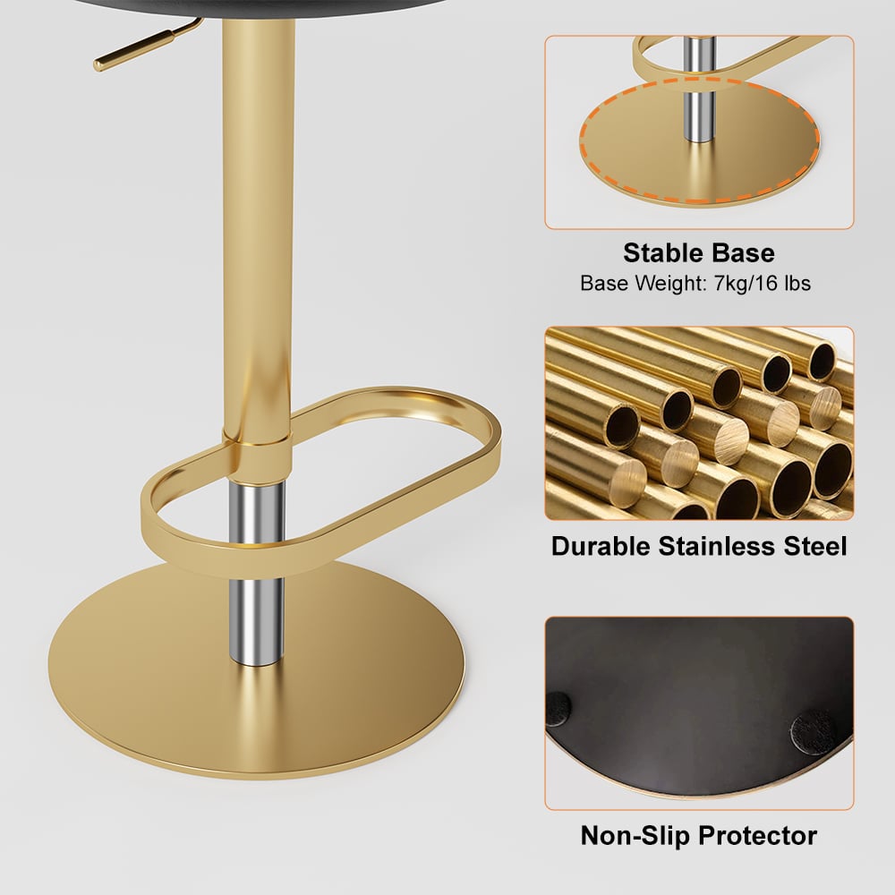 Modern Bar Stool Velvet Adjustable Height Swivel Full Back Counter Seat Black