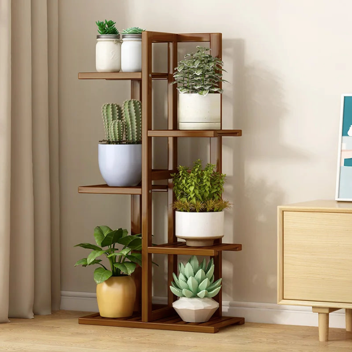 Summit Plant Stand 6 Tier Oak Rack Pot Gallery Holder Display