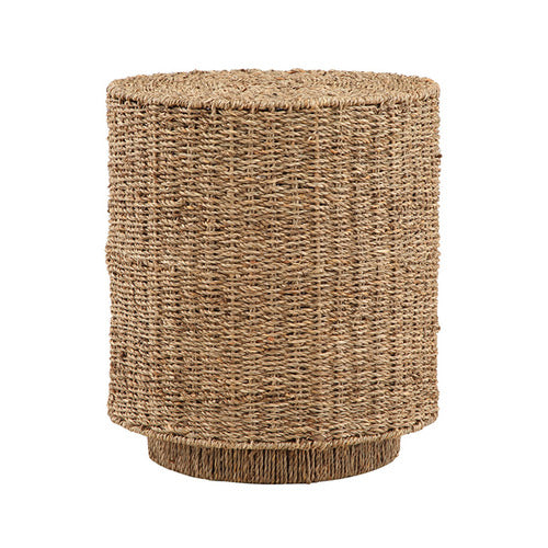 Summer Seagrass Bohemian Coastal Style Round Side End Table Steel Frame