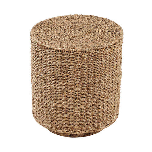 Summer Seagrass Bohemian Coastal Style Round Side End Table Steel Frame