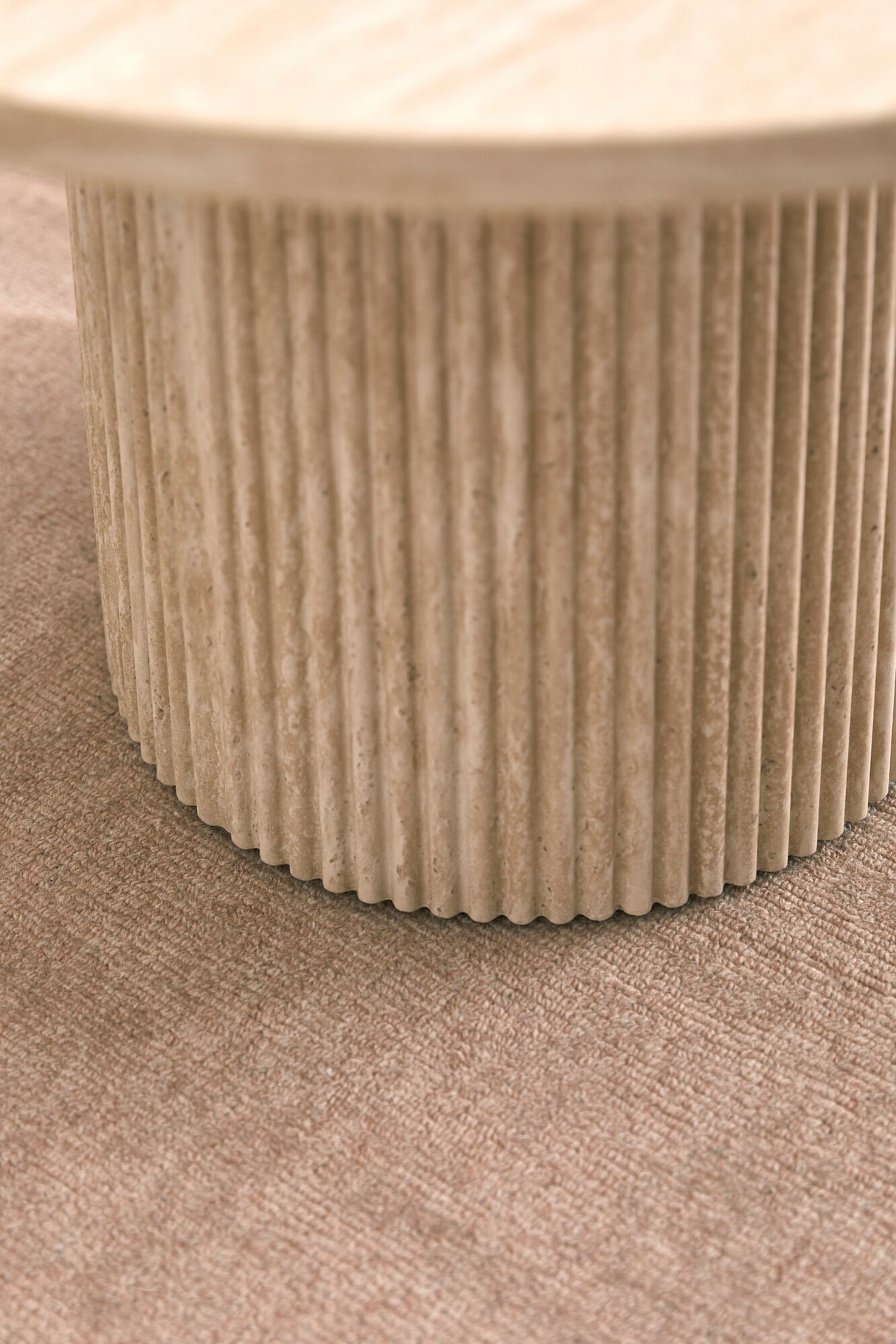 Esmia Travertine Look Table Nordic Design Oval Pillar Coffee Table 120cm