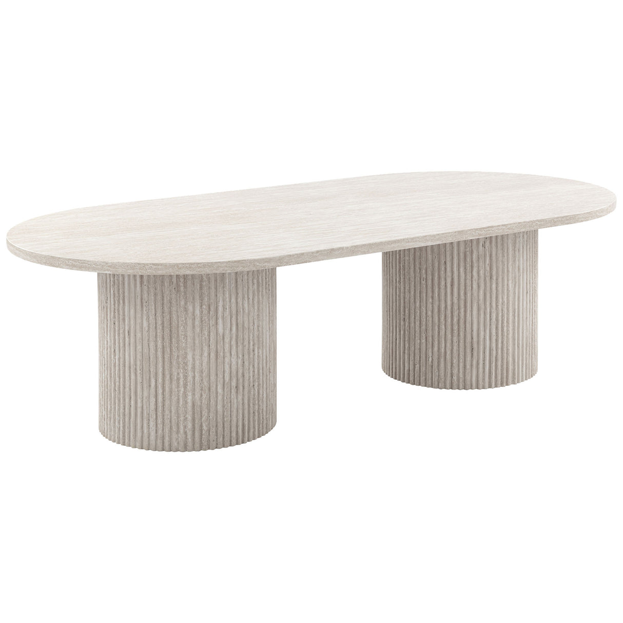 Esmia Travertine Look Table Nordic Design Oval Pillar Coffee Table 120cm