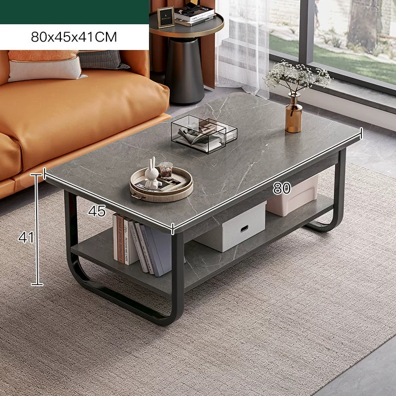 Nordic Coffee Table Lounge Office Contemporary Marble Grey Metal Sled Base Single Coffee Table