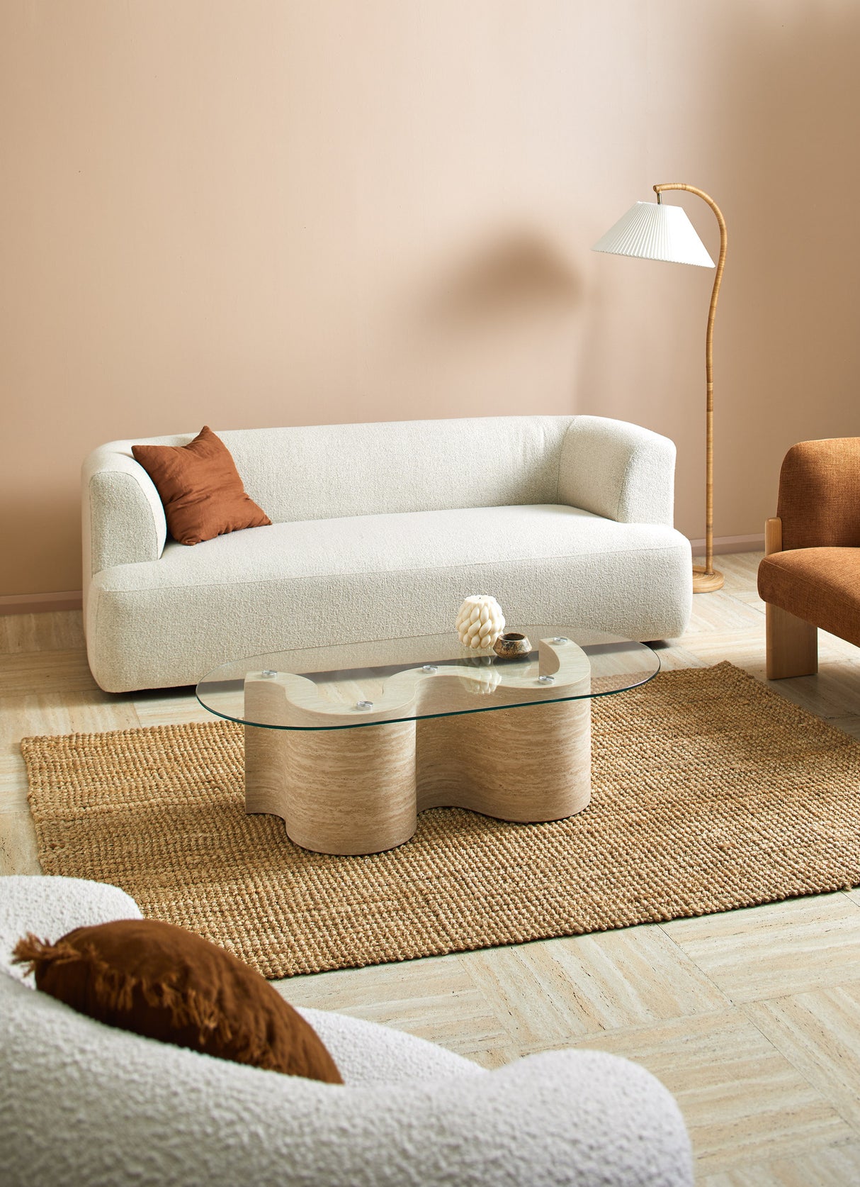 Louie Travertine Look Coffee Table Tempered Glass Table 120cm