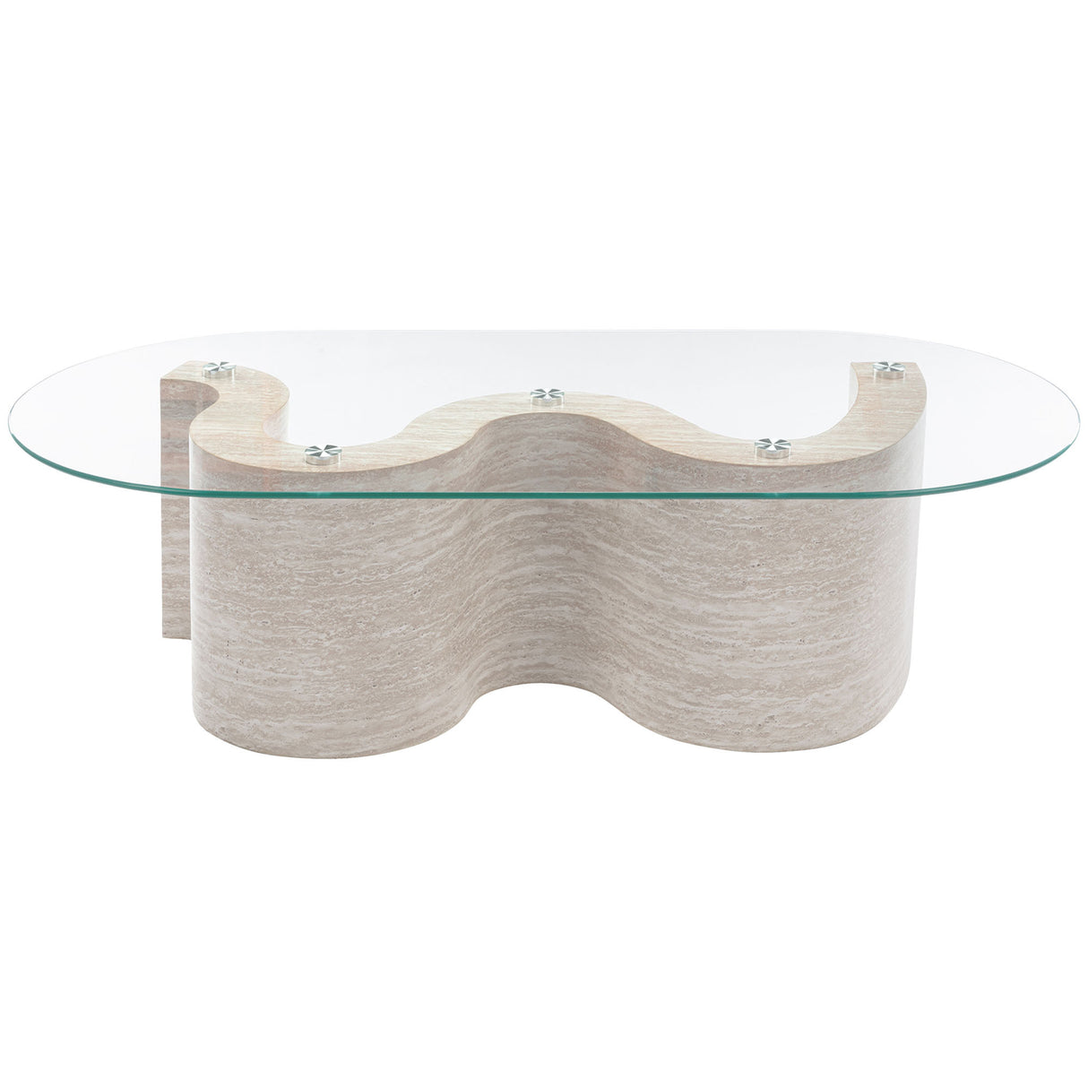 Louie Travertine Look Coffee Table Tempered Glass Table 120cm