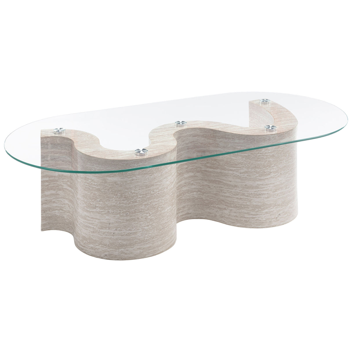 Louie Travertine Look Coffee Table Tempered Glass Table 120cm