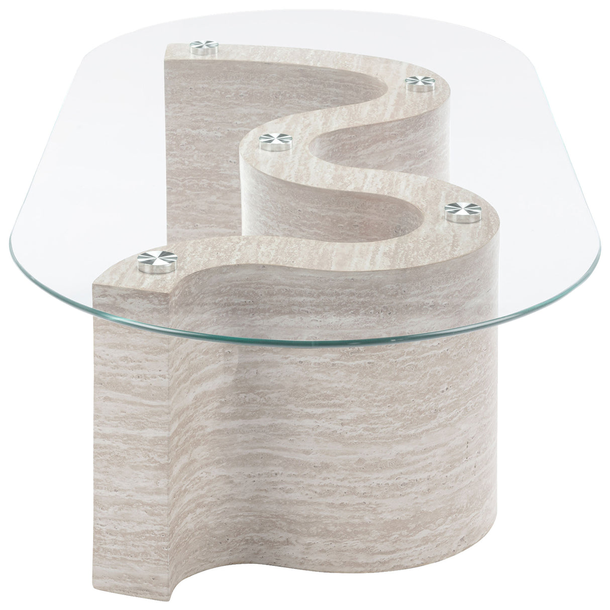Louie Travertine Look Coffee Table Tempered Glass Table 120cm