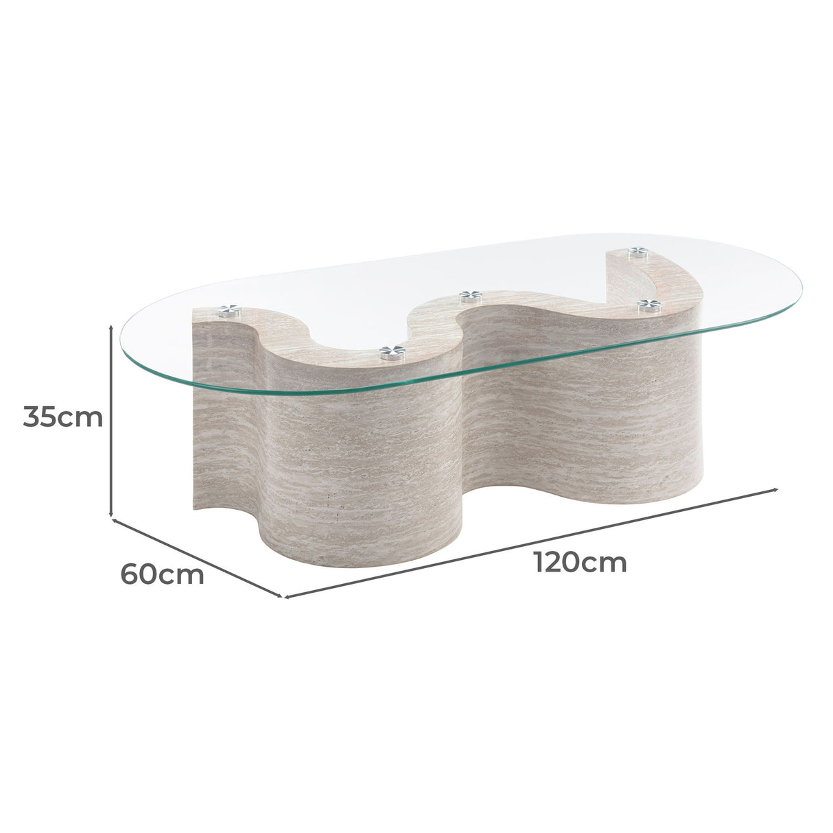 Louie Travertine Look Coffee Table Tempered Glass Table 120cm