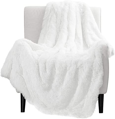 Lucia Sherpa Fur Blanket Luxury Fluffy 120cm Couch Pure White Sofa Throw