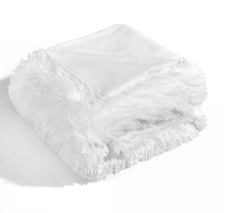 Lucia Sherpa Fur Blanket Luxury Fluffy 120cm Couch Pure White Sofa Throw
