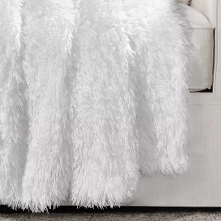 Lucia Sherpa Fur Blanket Luxury Fluffy 120cm Couch Pure White Sofa Throw