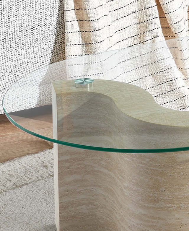 Louie Travertine Look Coffee Table Tempered Glass Table 120cm