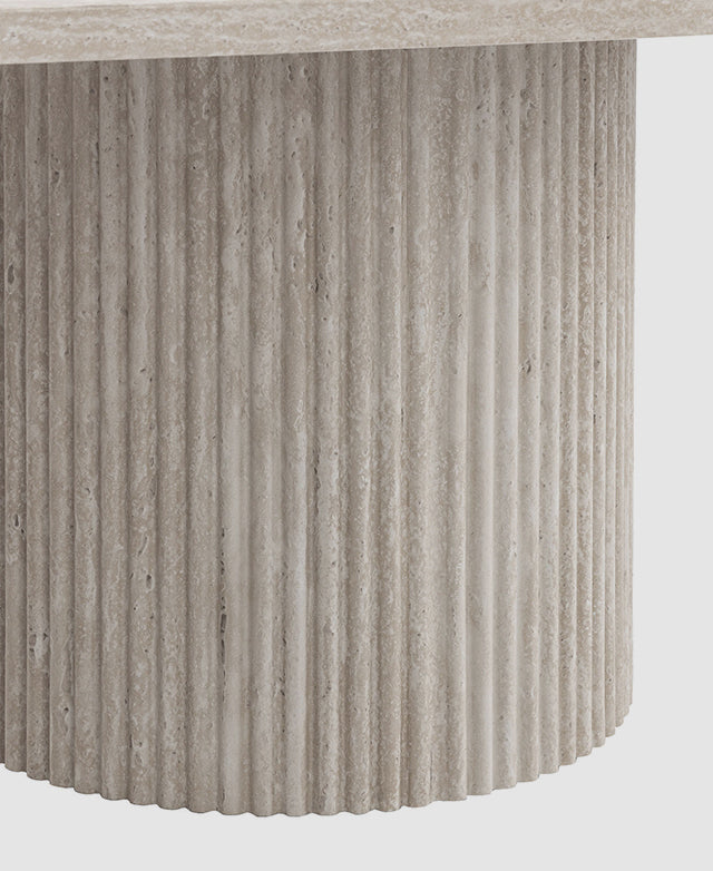Esmia Travertine Look Table Nordic Design Oval Pillar Coffee Table 120cm