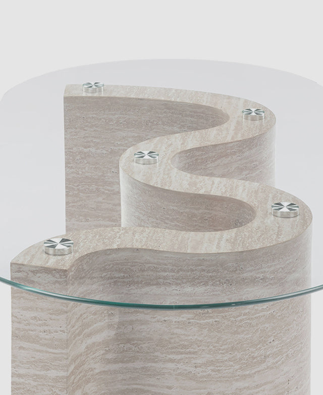 Louie Travertine Look Coffee Table Tempered Glass Table 120cm