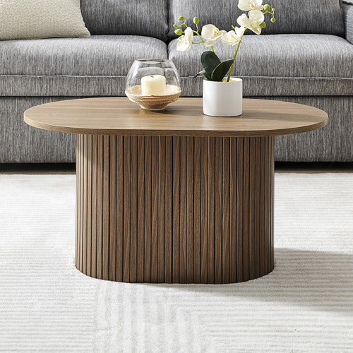 Chester Walnut Wood Grain Coffee Table Fluted Oval Table