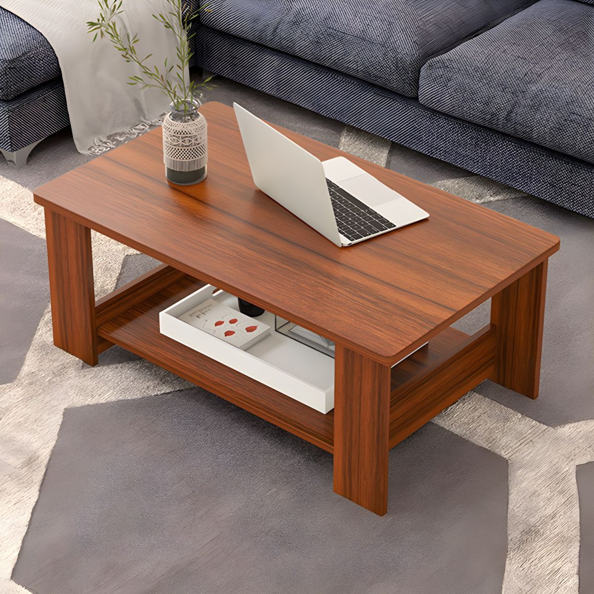 Terra Walnut Coffee Table Wooden Shelf For Lounge