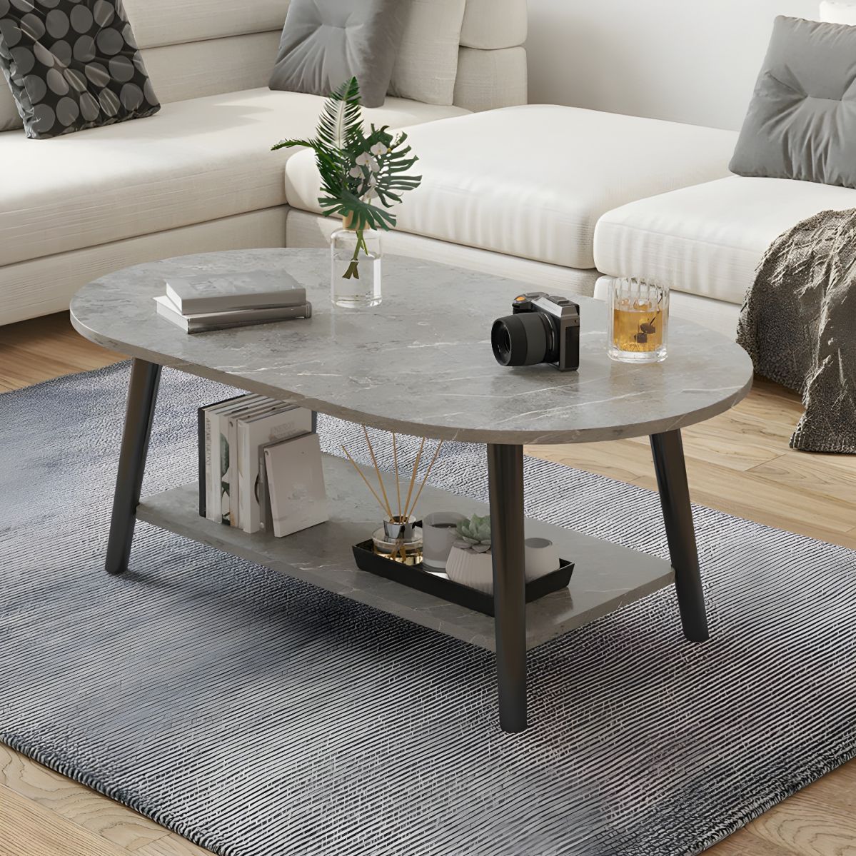 Nova Marble Coffee Table Double Stack Grey Lounge Table