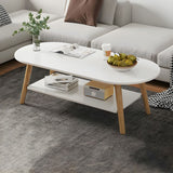 White Modern Oval Coffee Table Beach Style Dual Storage