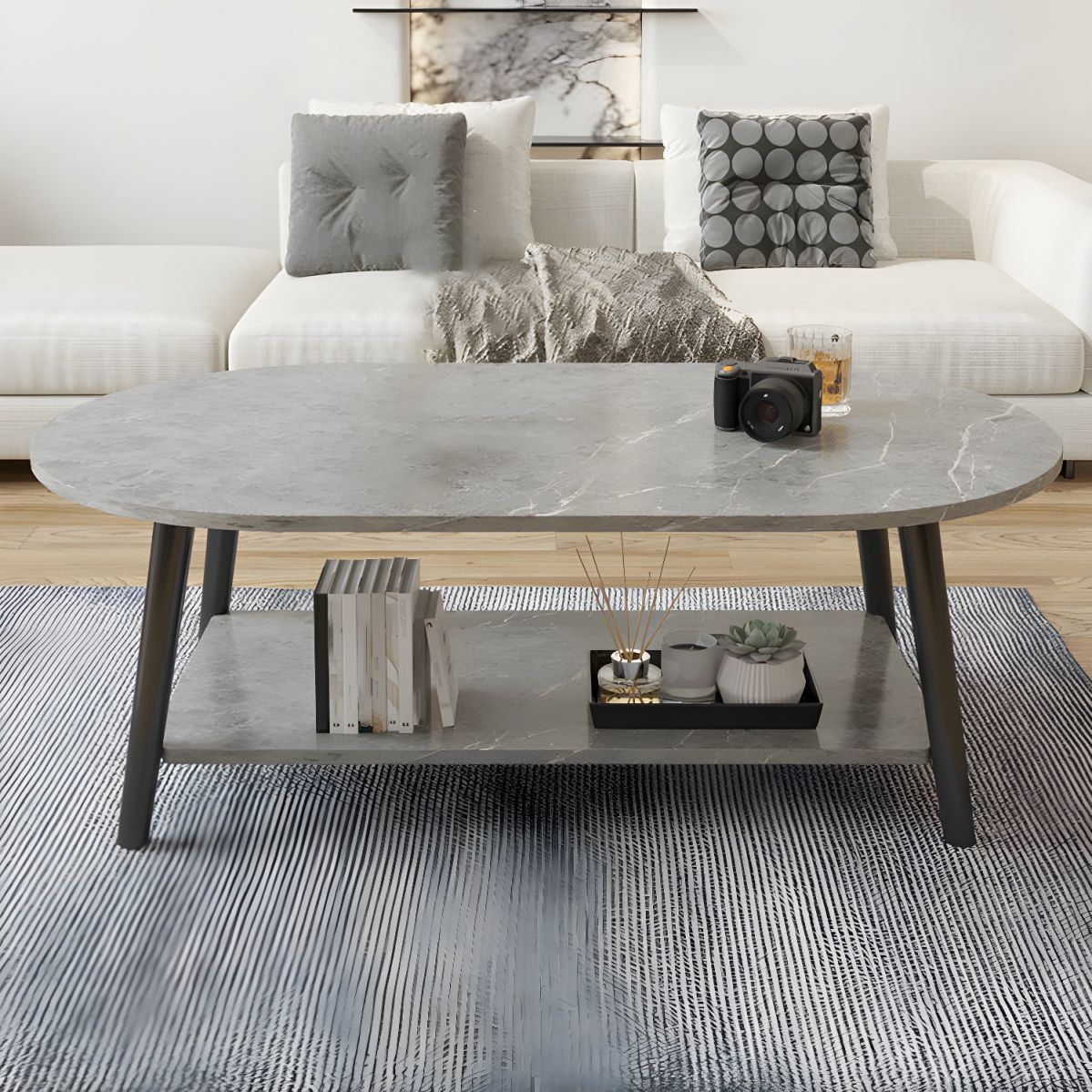 Nova Marble Coffee Table Double Stack Grey Lounge Table