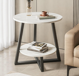 Eclipse Side Table Marble 2 Shelf Bedside Sofa Table Round (White)