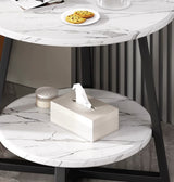 Eclipse Side Table Marble 2 Shelf Bedside Sofa Table Round (White)