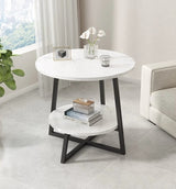 Eclipse Side Table Marble 2 Shelf Bedside Sofa Table Round (White)