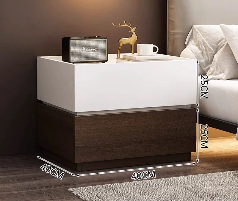 Alpine Wooden Nightstand Bedside Table Reversible Floating Shelf (White & Brown)