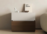 Alpine Wooden Nightstand Bedside Table Reversible Floating Shelf (White & Brown)