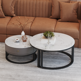 Sorrento Marble Coffee Table Round Gloss Finish With Storage Drawer (White)