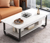 Marble Coffee Table Modern White Luxury Display Shelf Rectangular Frame