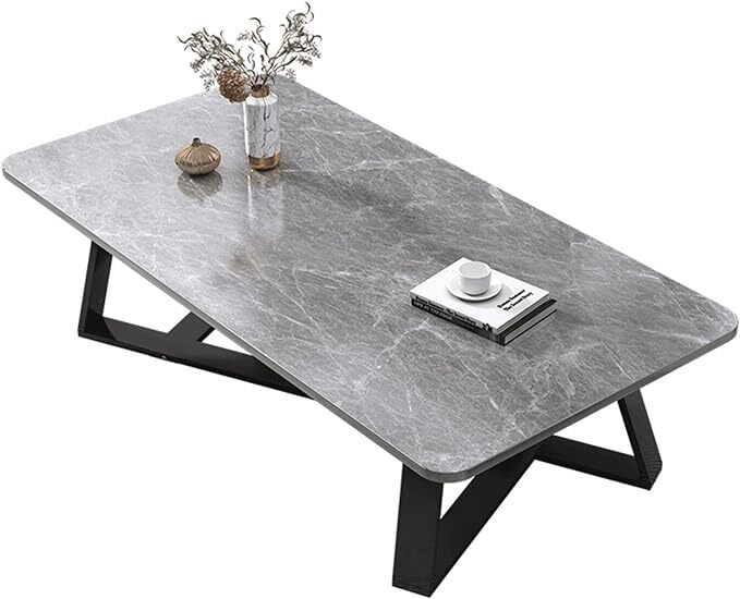 Slate Modern Coffee Table Marble Display Shelf Italian Rectangular Frame (Grey)