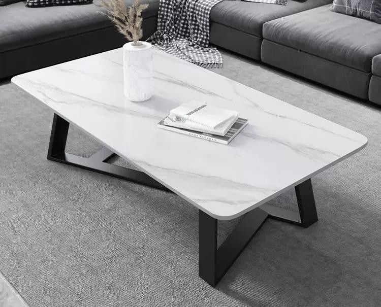 Slate Modern Coffee Table Marble Display Shelf Italian Rectangular Frame (White)