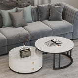 Elysia Marble Coffee Table Round Gloss Finish With Storage Drawers (White)