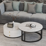 Elysia Marble Coffee Table Round Gloss Finish With Storage Drawers (White)