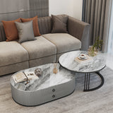 Celeste Marble Coffee Table Set Gloss Finish With Storage Drawers (Grey)