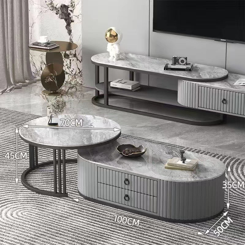 Celeste Marble Coffee Table Set Gloss Finish With Storage Drawers (Grey)