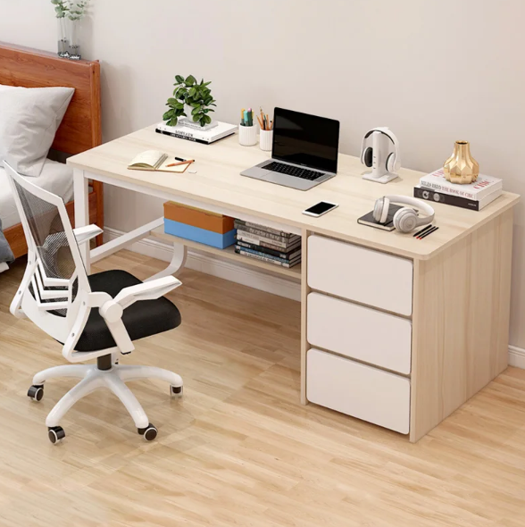 Ascend Executive Minimalist Computer Desk with Storage Drawers Office Table (Oak)